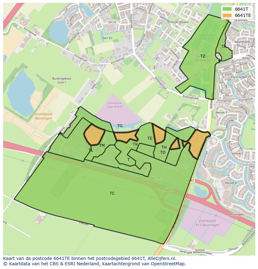 Afbeelding van het postcodegebied 6641 TE op de kaart.