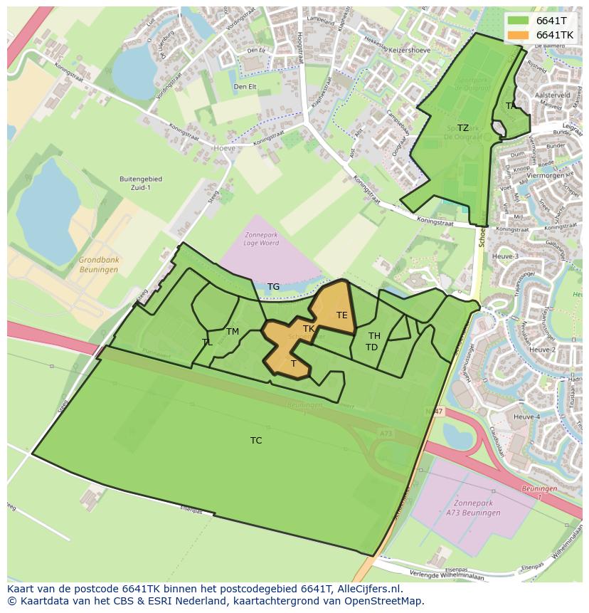 Afbeelding van het postcodegebied 6641 TK op de kaart.