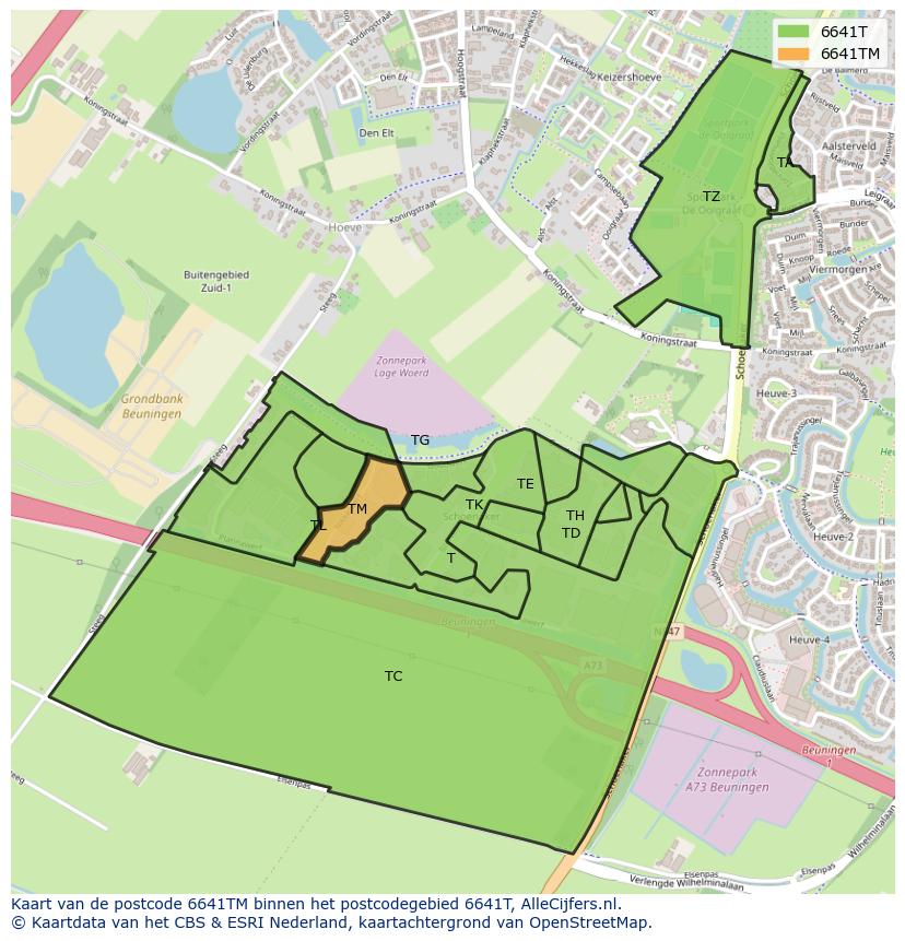 Afbeelding van het postcodegebied 6641 TM op de kaart.