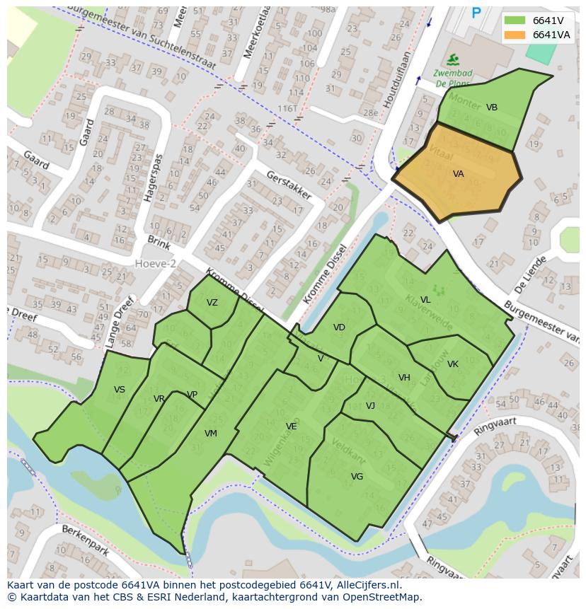 Afbeelding van het postcodegebied 6641 VA op de kaart.