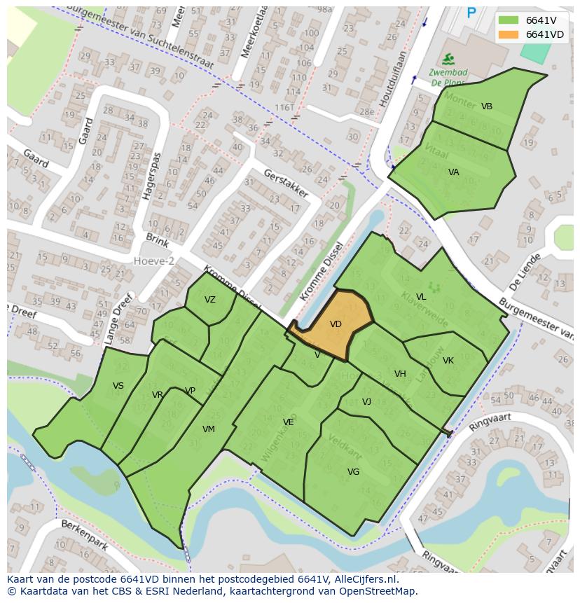 Afbeelding van het postcodegebied 6641 VD op de kaart.