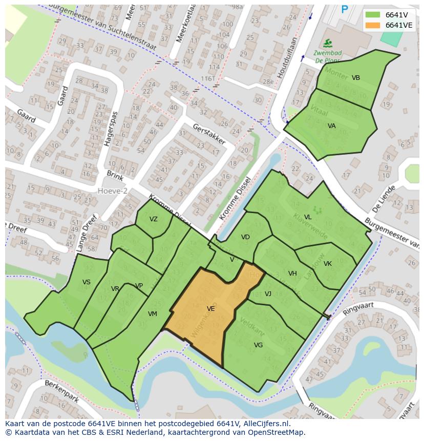Afbeelding van het postcodegebied 6641 VE op de kaart.
