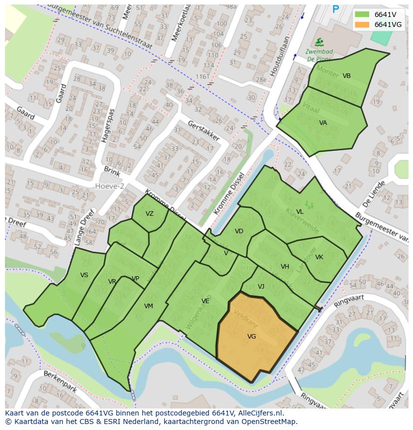 Afbeelding van het postcodegebied 6641 VG op de kaart.
