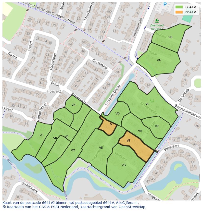 Afbeelding van het postcodegebied 6641 VJ op de kaart.