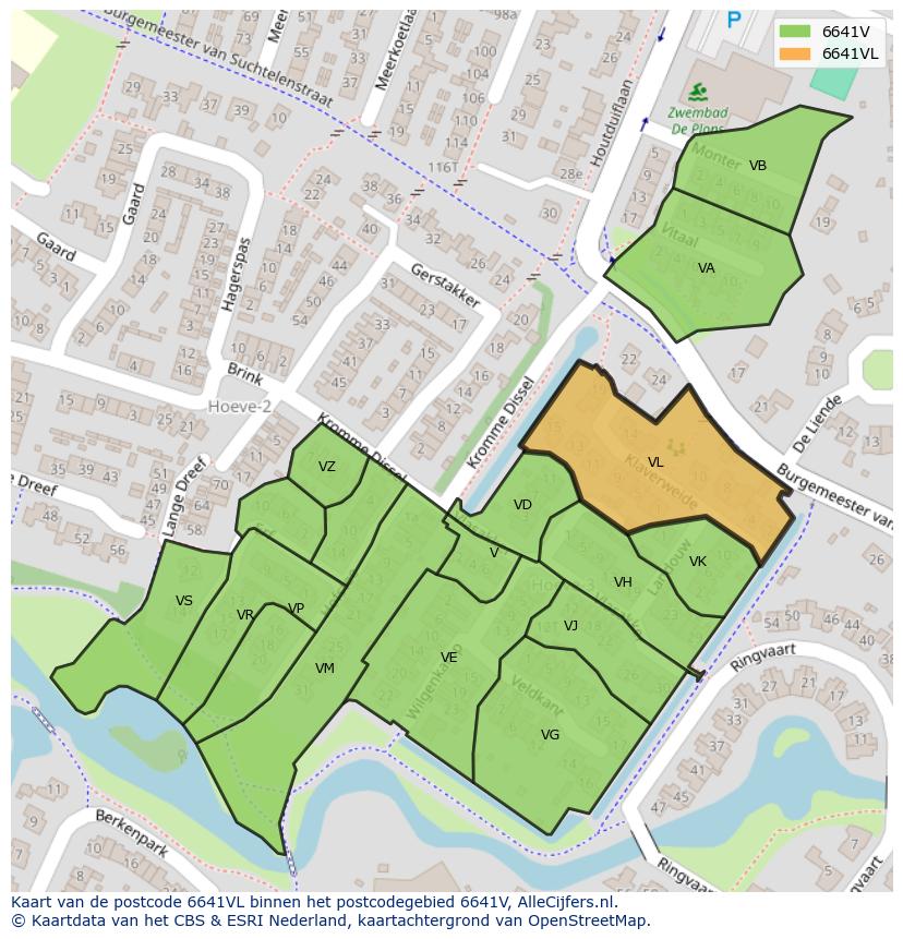 Afbeelding van het postcodegebied 6641 VL op de kaart.