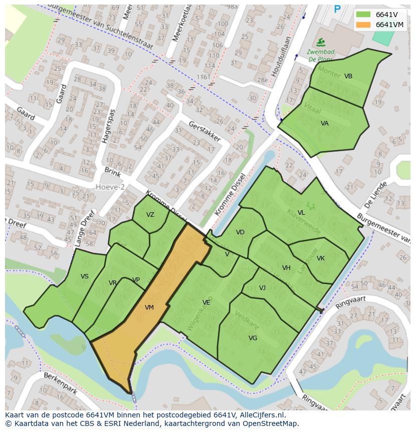 Afbeelding van het postcodegebied 6641 VM op de kaart.