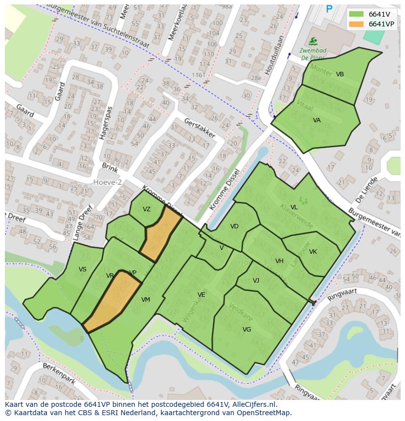Afbeelding van het postcodegebied 6641 VP op de kaart.