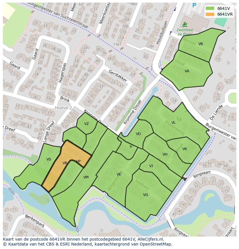 Afbeelding van het postcodegebied 6641 VR op de kaart.