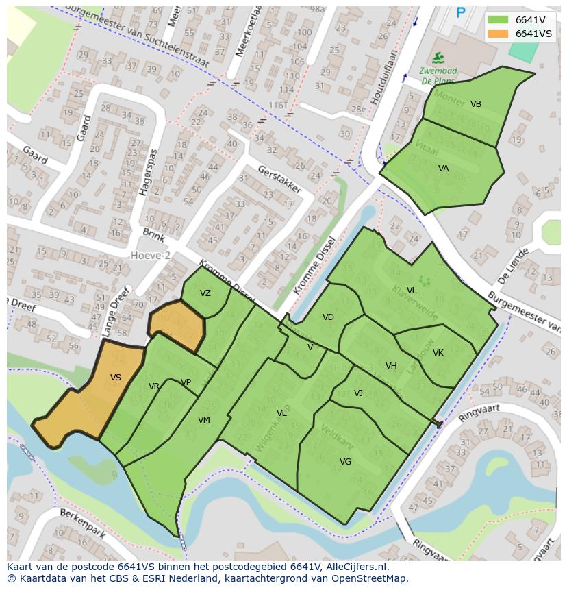 Afbeelding van het postcodegebied 6641 VS op de kaart.