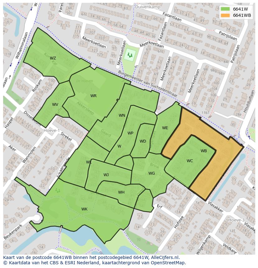 Afbeelding van het postcodegebied 6641 WB op de kaart.