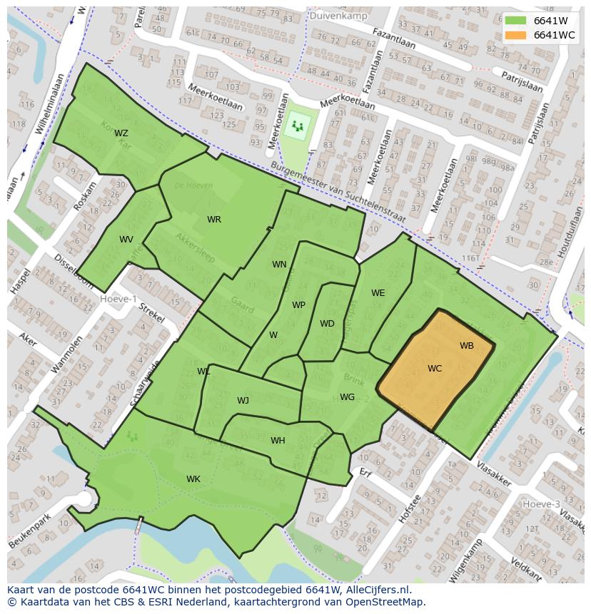Afbeelding van het postcodegebied 6641 WC op de kaart.