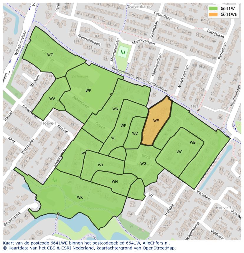 Afbeelding van het postcodegebied 6641 WE op de kaart.