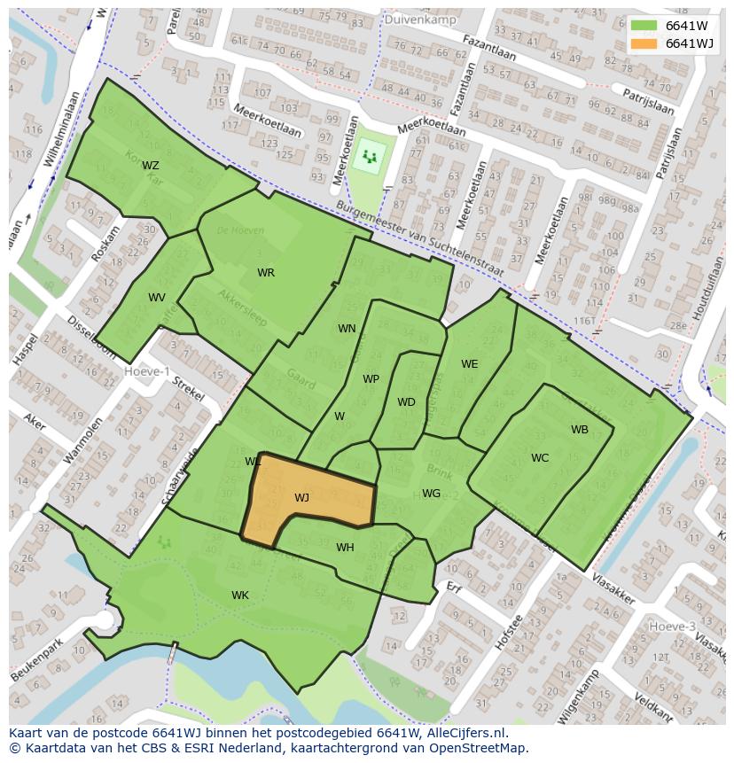 Afbeelding van het postcodegebied 6641 WJ op de kaart.