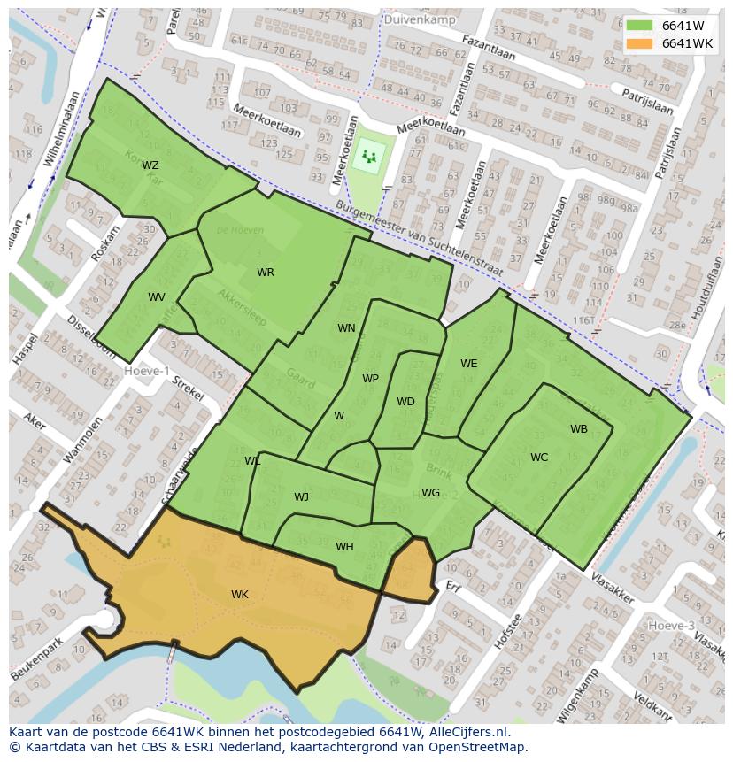 Afbeelding van het postcodegebied 6641 WK op de kaart.