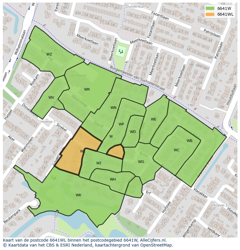 Afbeelding van het postcodegebied 6641 WL op de kaart.