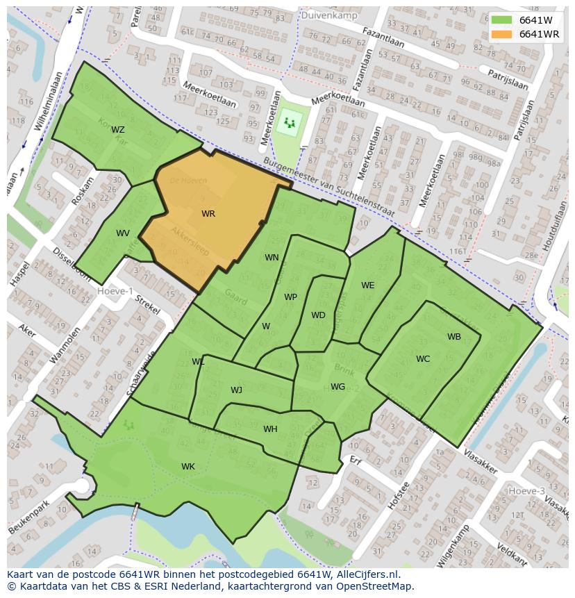Afbeelding van het postcodegebied 6641 WR op de kaart.