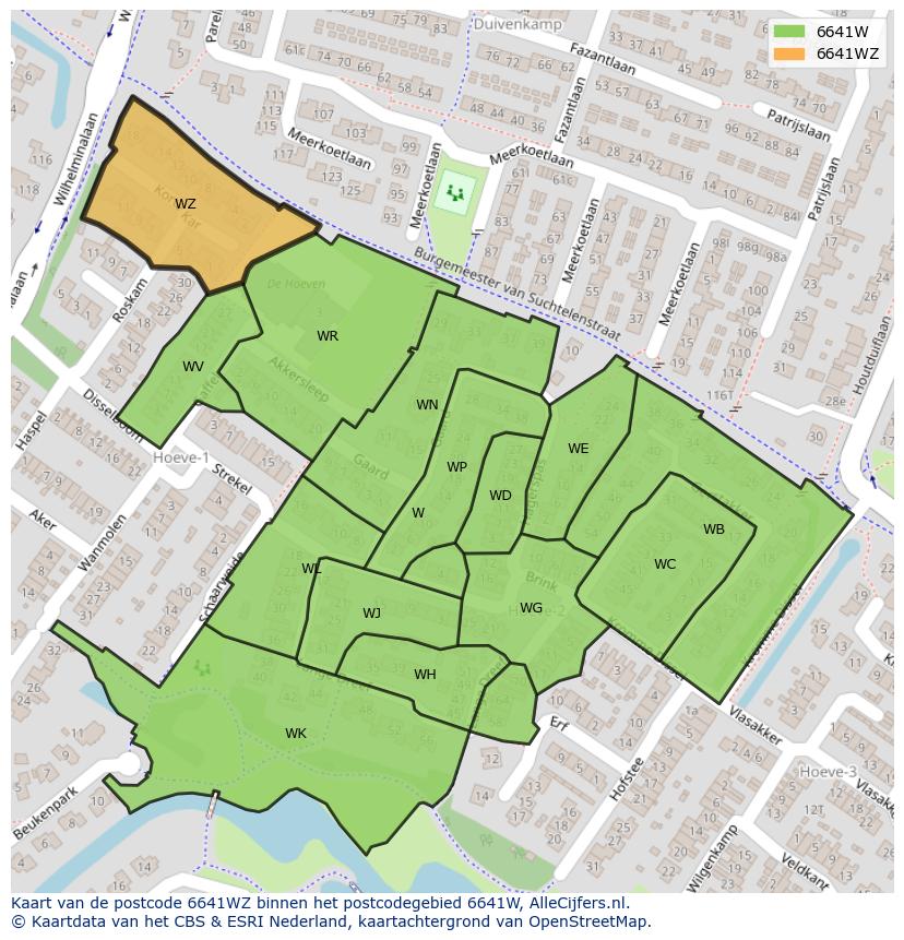 Afbeelding van het postcodegebied 6641 WZ op de kaart.