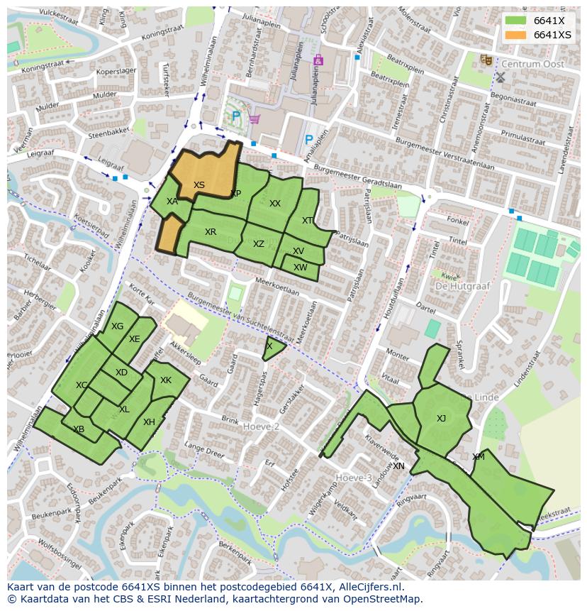 Afbeelding van het postcodegebied 6641 XS op de kaart.