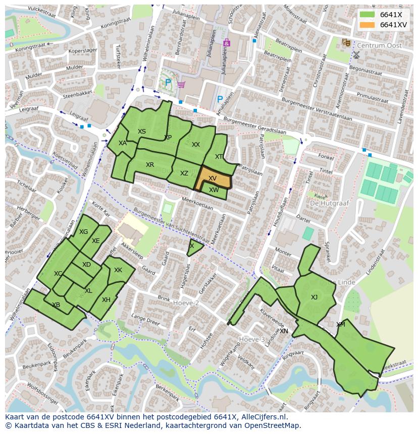Afbeelding van het postcodegebied 6641 XV op de kaart.