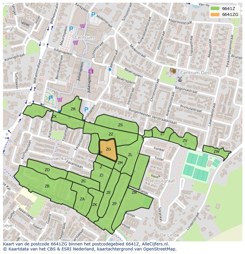 Afbeelding van het postcodegebied 6641 ZG op de kaart.