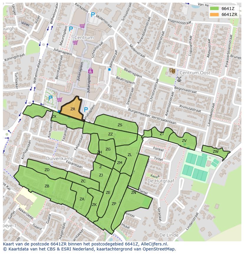 Afbeelding van het postcodegebied 6641 ZR op de kaart.