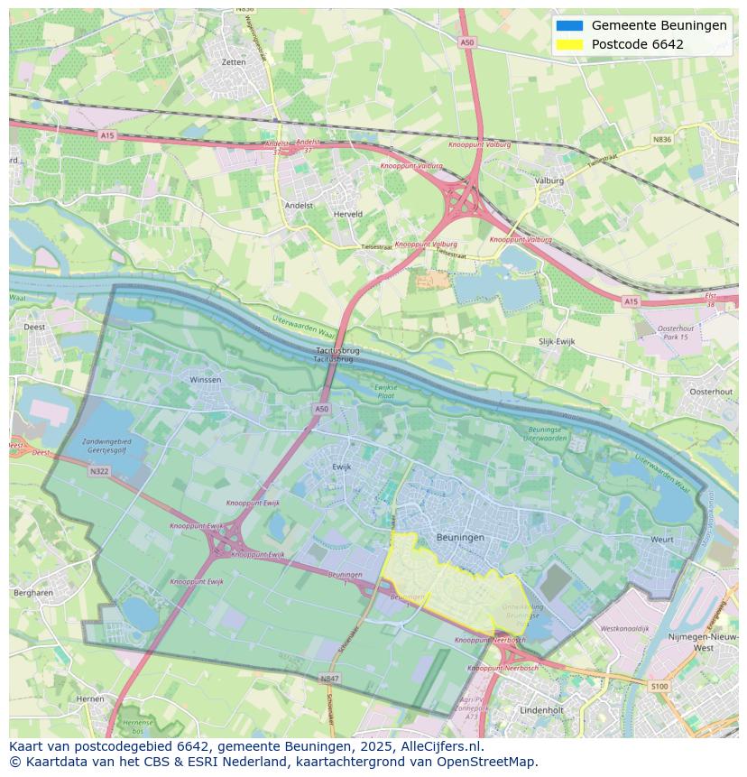 Afbeelding van het postcodegebied 6642 op de kaart.