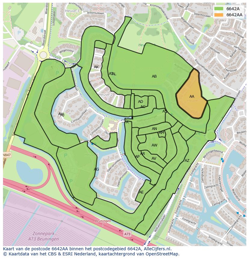 Afbeelding van het postcodegebied 6642 AA op de kaart.