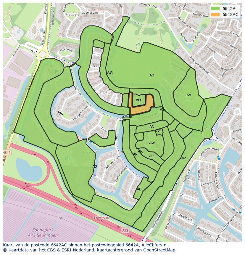 Afbeelding van het postcodegebied 6642 AC op de kaart.