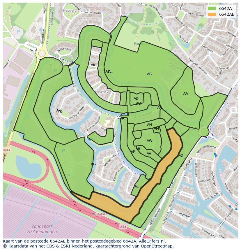 Afbeelding van het postcodegebied 6642 AE op de kaart.