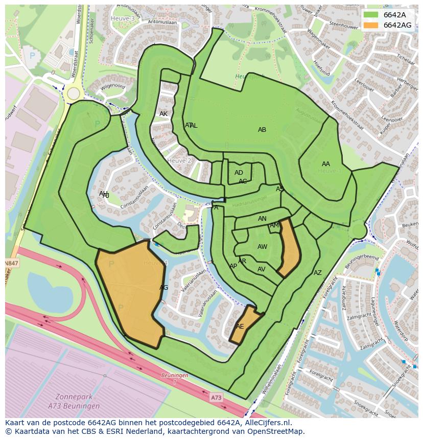 Afbeelding van het postcodegebied 6642 AG op de kaart.