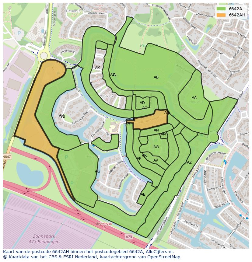 Afbeelding van het postcodegebied 6642 AH op de kaart.