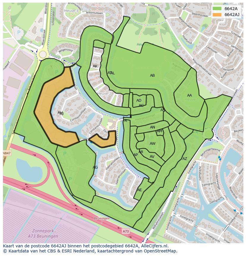 Afbeelding van het postcodegebied 6642 AJ op de kaart.