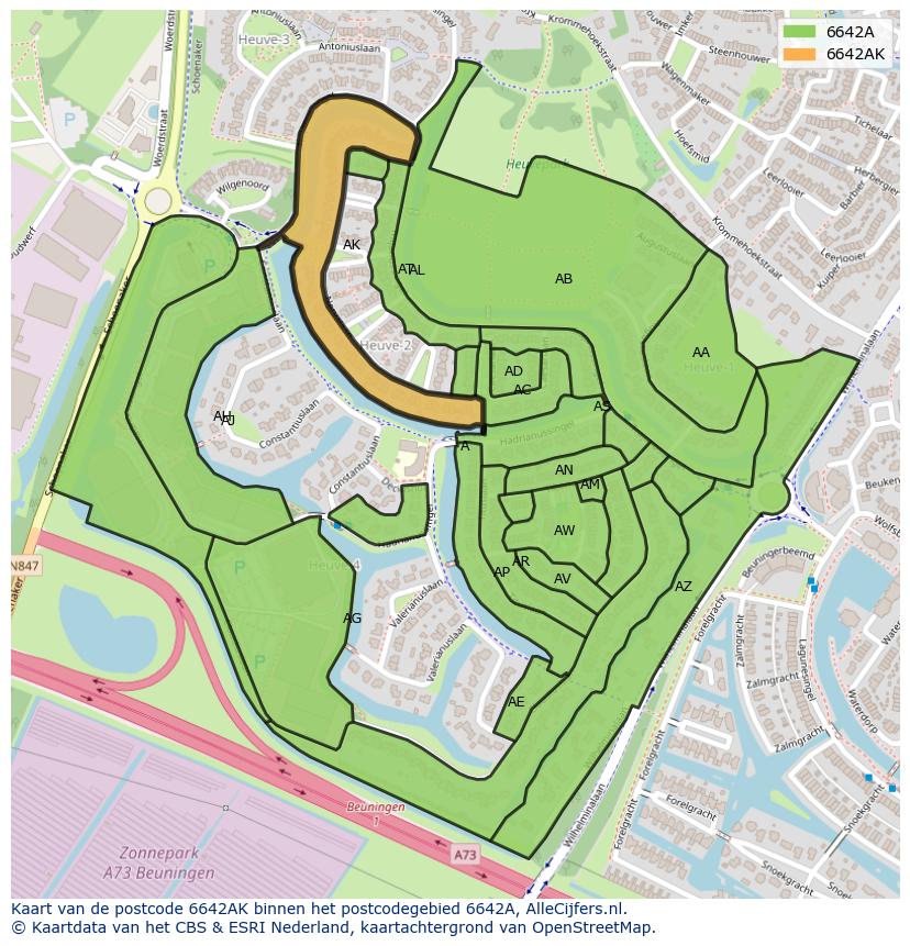 Afbeelding van het postcodegebied 6642 AK op de kaart.
