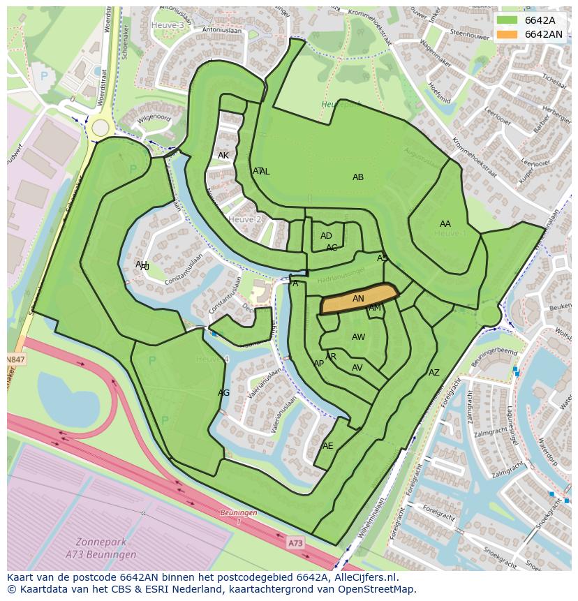 Afbeelding van het postcodegebied 6642 AN op de kaart.