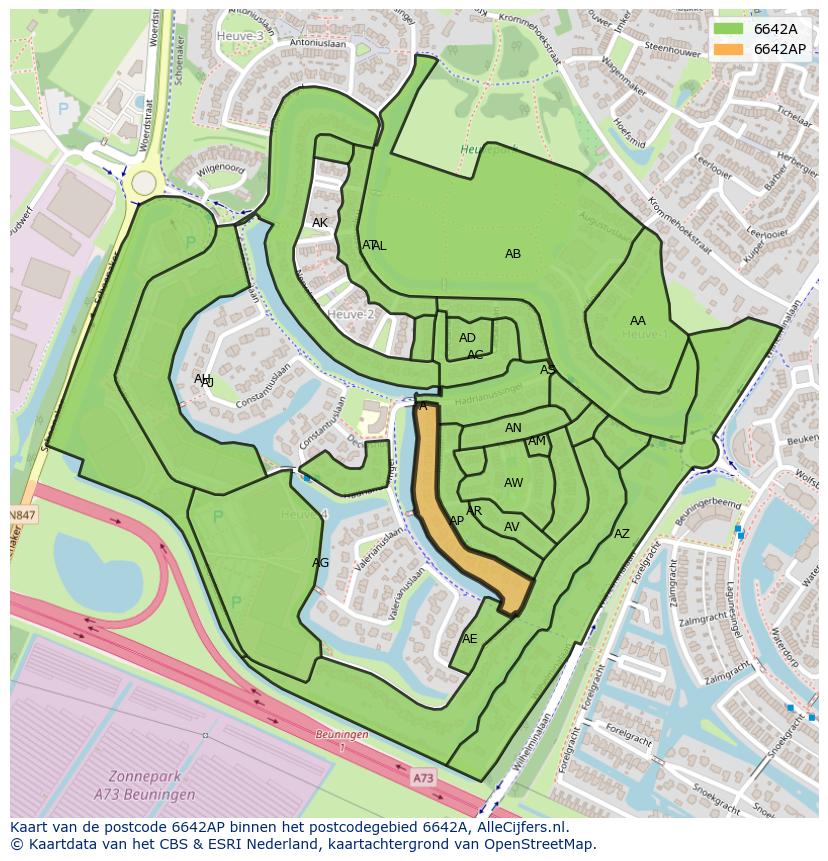 Afbeelding van het postcodegebied 6642 AP op de kaart.