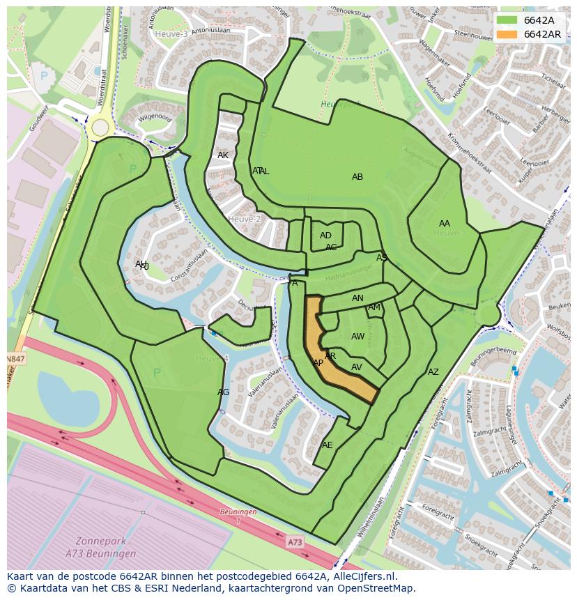 Afbeelding van het postcodegebied 6642 AR op de kaart.