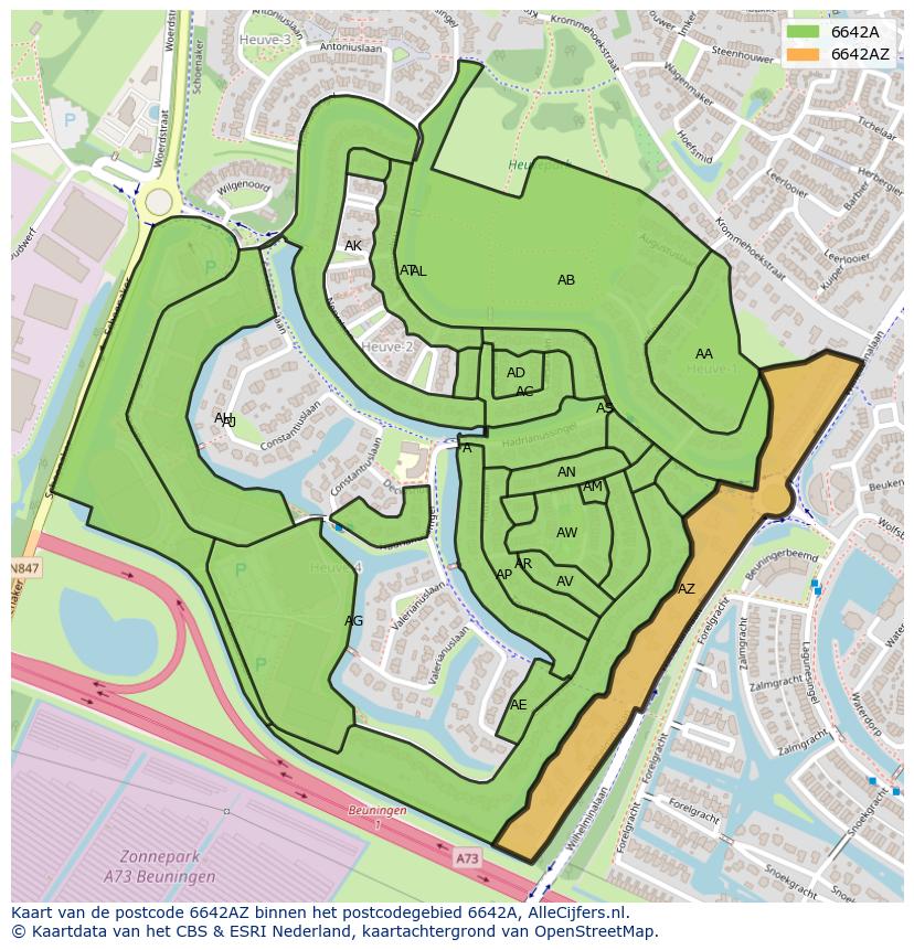 Afbeelding van het postcodegebied 6642 AZ op de kaart.