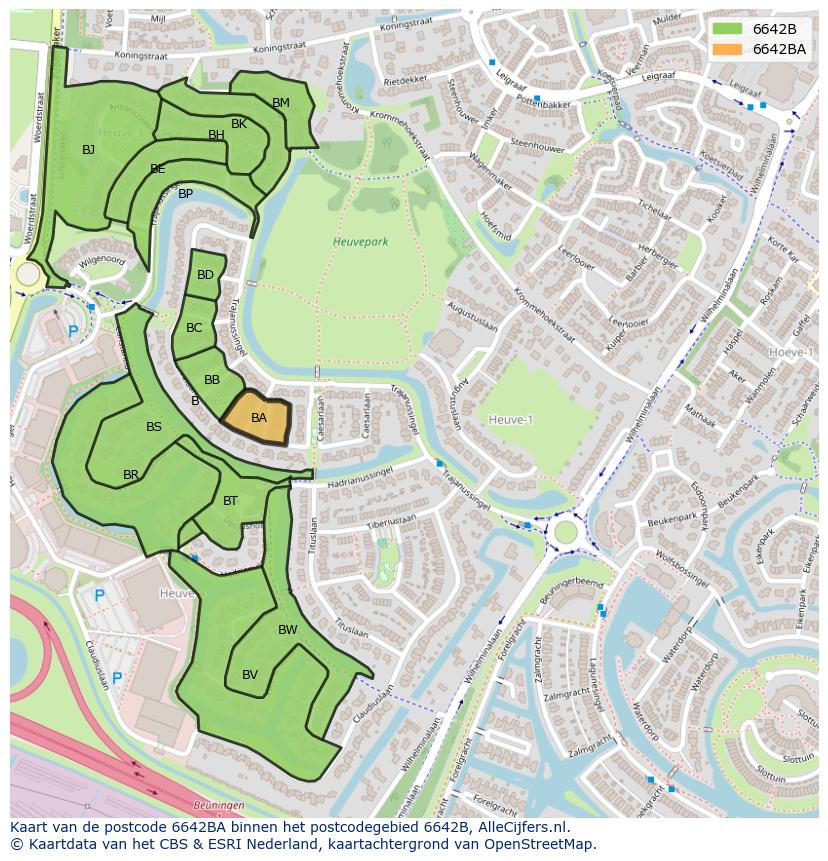 Afbeelding van het postcodegebied 6642 BA op de kaart.