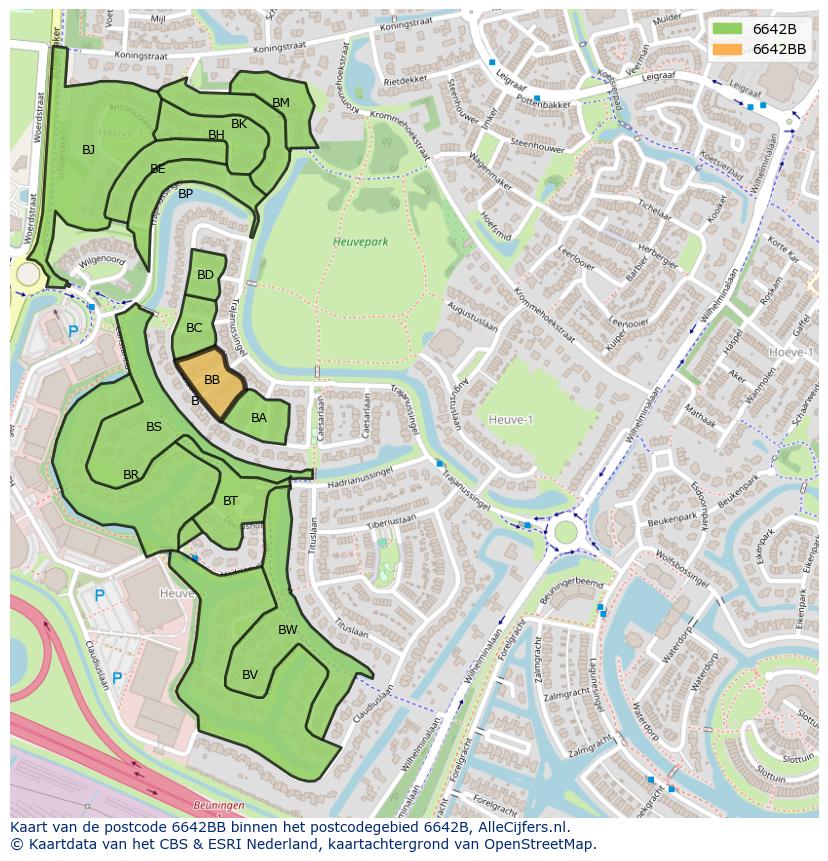 Afbeelding van het postcodegebied 6642 BB op de kaart.