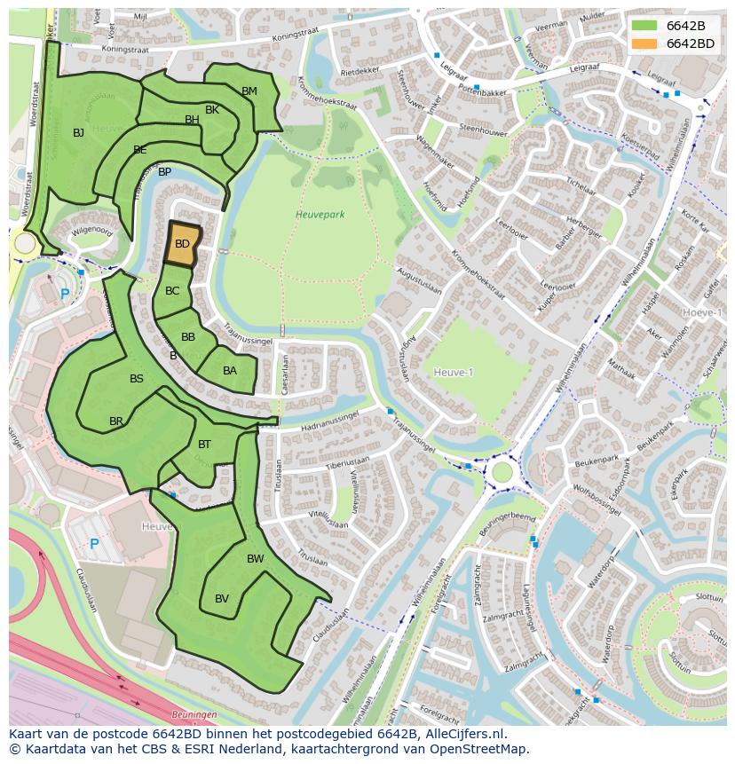 Afbeelding van het postcodegebied 6642 BD op de kaart.