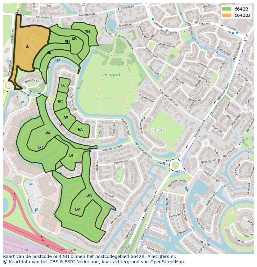 Afbeelding van het postcodegebied 6642 BJ op de kaart.