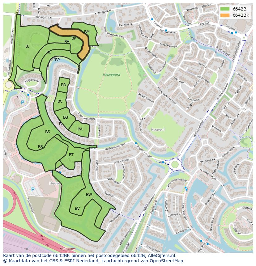 Afbeelding van het postcodegebied 6642 BK op de kaart.