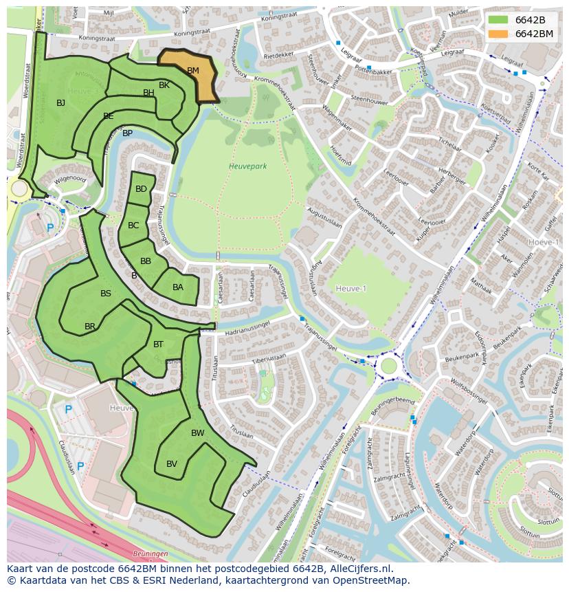 Afbeelding van het postcodegebied 6642 BM op de kaart.