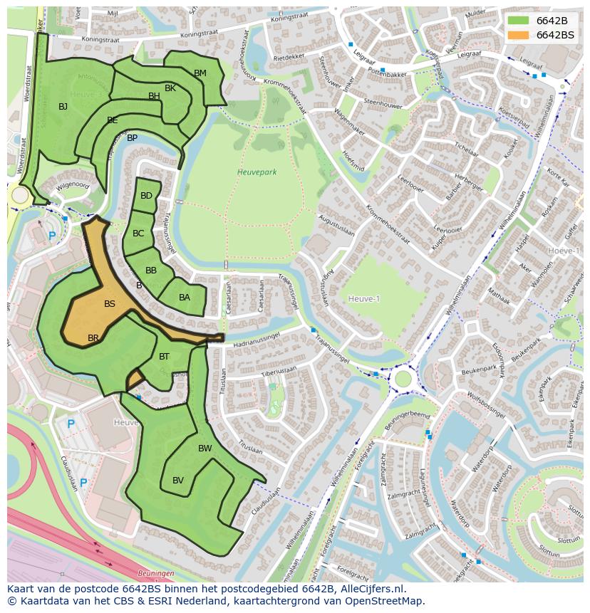 Afbeelding van het postcodegebied 6642 BS op de kaart.