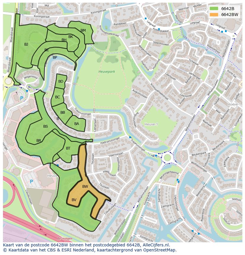 Afbeelding van het postcodegebied 6642 BW op de kaart.