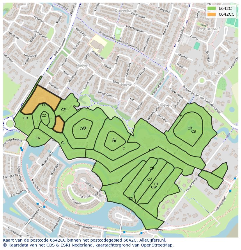 Afbeelding van het postcodegebied 6642 CC op de kaart.