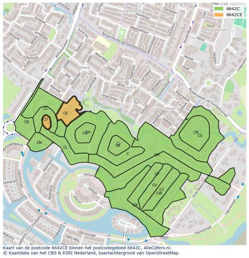 Afbeelding van het postcodegebied 6642 CE op de kaart.