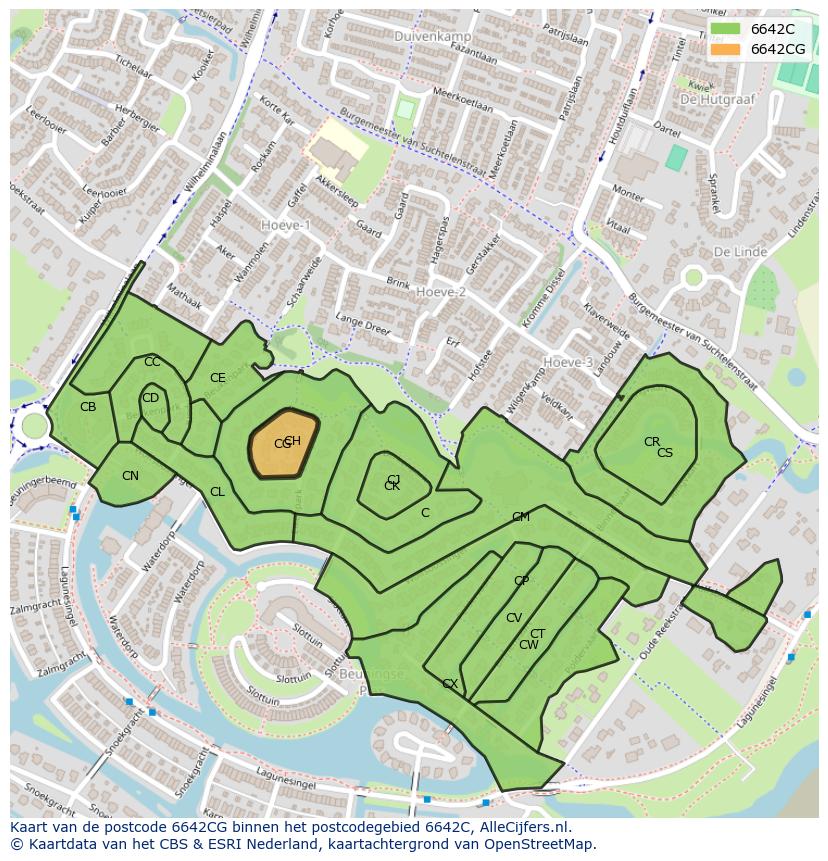 Afbeelding van het postcodegebied 6642 CG op de kaart.