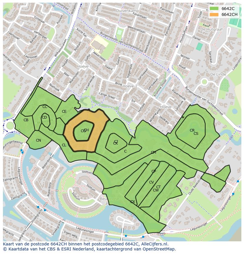 Afbeelding van het postcodegebied 6642 CH op de kaart.