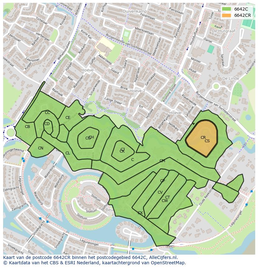 Afbeelding van het postcodegebied 6642 CR op de kaart.
